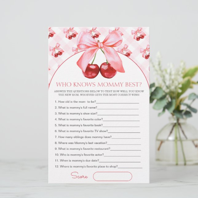 Lámina Who knows mommy best Baby Shower Game Card (Anverso de pie)