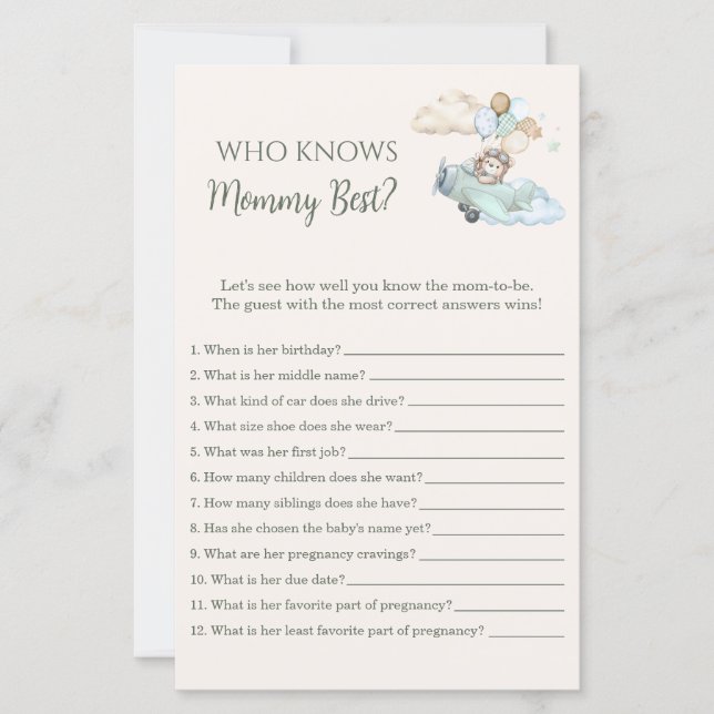 Lámina Who Knows Mommy Best Game Bearly Wait Airplane Boy (Anverso)