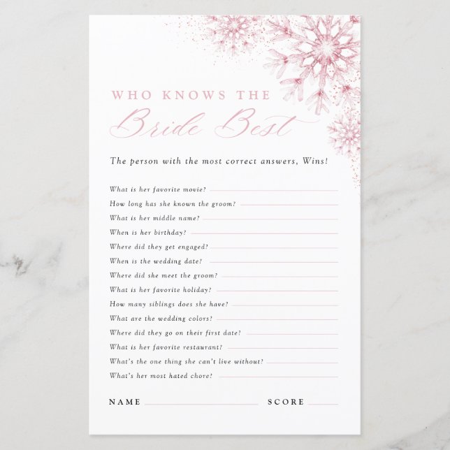 Lámina Who Knows the Bride Best Pink Snow in Love Game (Anverso)