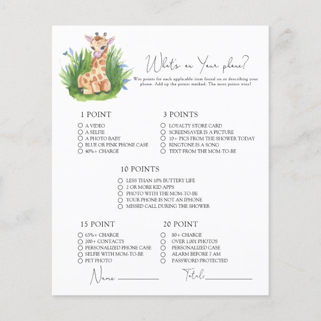 Lámina Wild Giraffe - ¿Qué hay en tu juego de teléfono? (Anverso)