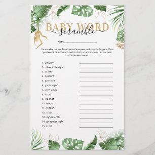 Lámina Wild One Jungle Juego 'Word Scramble' Baby Shower