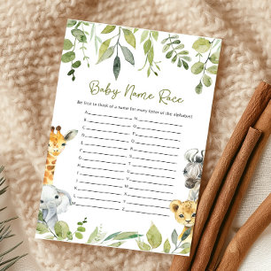 Lámina Wild One Safari Baby Shower Baby Name Race Game