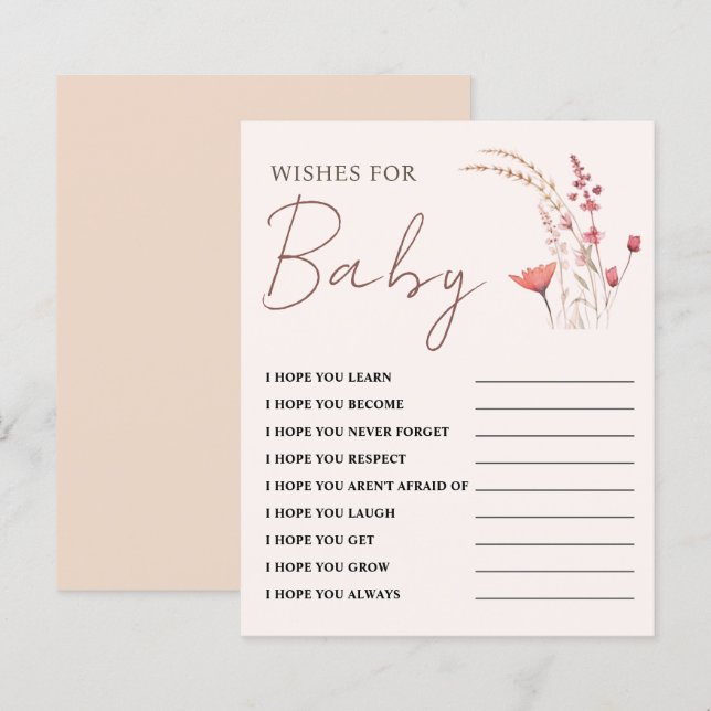 Lámina Wildflower Baby Shower quiere una partida para beb (Anverso / Reverso)