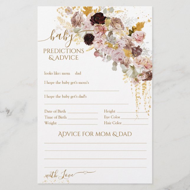 Lámina Wildflower Fall Elegante juego de Baby Shower (Anverso)