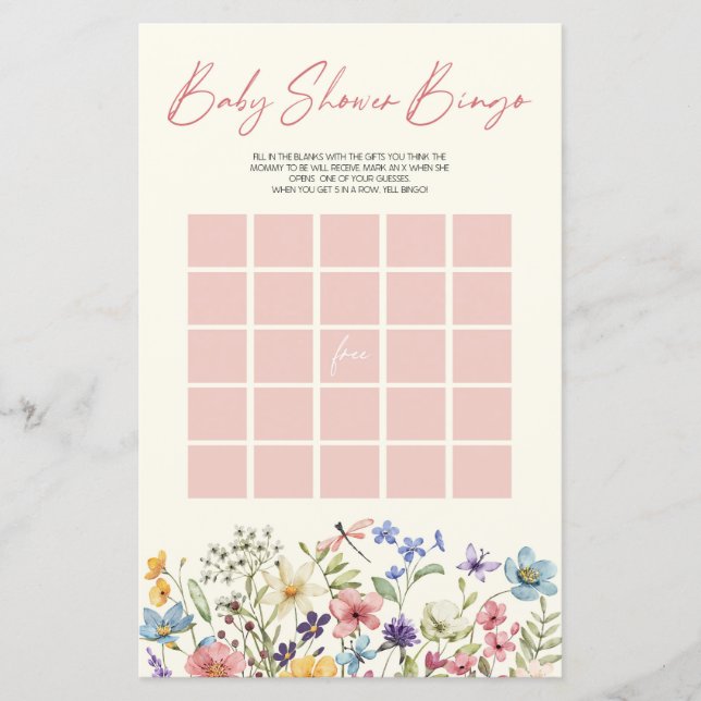 Lámina Wildflower Floral Bingo Baby Shower Game (Anverso)