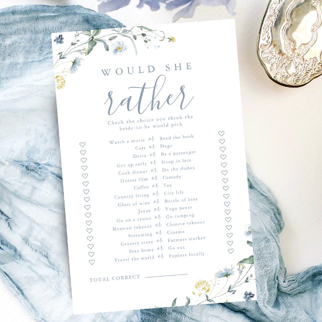 Lámina Wildflower preferiría un juego de ducha de novia (Wildflower would she rather bridal shower game)