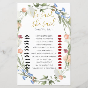 Lámina Wildflowers Bridal Shower dijo: Juego