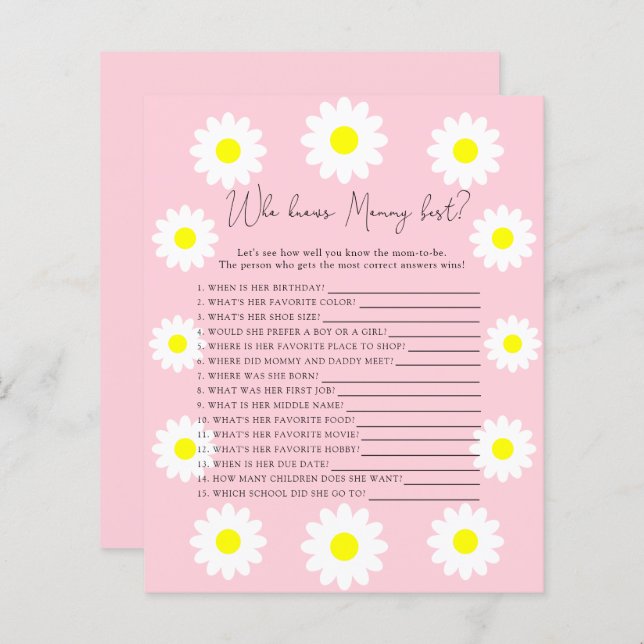 Lámina Wildflowers Daisy - Quién conoce mejor a MOMMY (Anverso / Reverso)