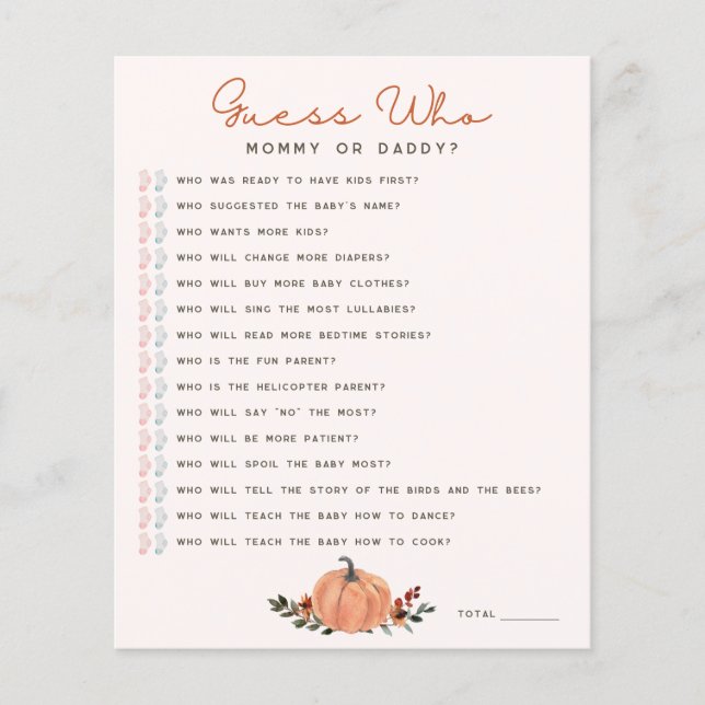 Lámina Wildflowers Guess Who Baby Shower Game (Anverso)