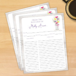 Lámina Wildflowers Mason Jar Purple Rustic Recipe Sheets