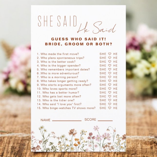 Lámina Wilflower Bridal Shower Dijo Que Dijo Juego (Subido por el creador)