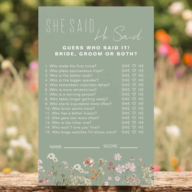 Lámina Wilflower Bridal Shower Dijo Que Dijo Juego (Subido por el creador)