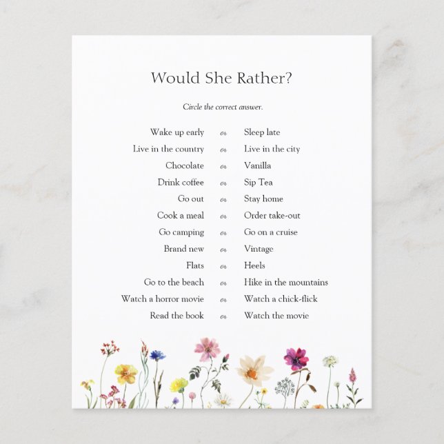 Lámina Wilflower Meadow Preferiría Un Juego (Anverso)