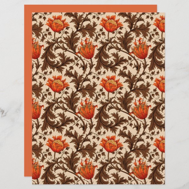 Lámina William Morris Anemone, Beige, Naranja Brown y Rus (Anverso / Reverso)