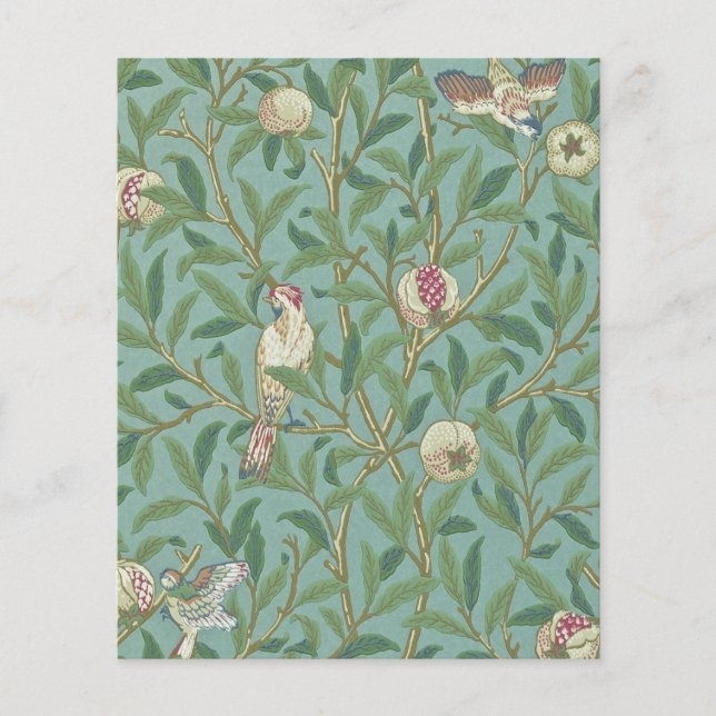Lámina William Morris, Aves y Pommegrenados - Verde (Anverso)