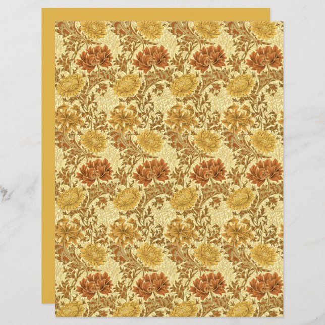 Lámina William Morris Chrysanthemums, Mustard Gold (Anverso / Reverso)