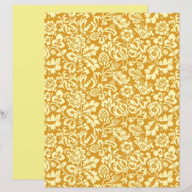 Lámina William Morris Floral Damask, amarillo mostaza (Anverso / Reverso)