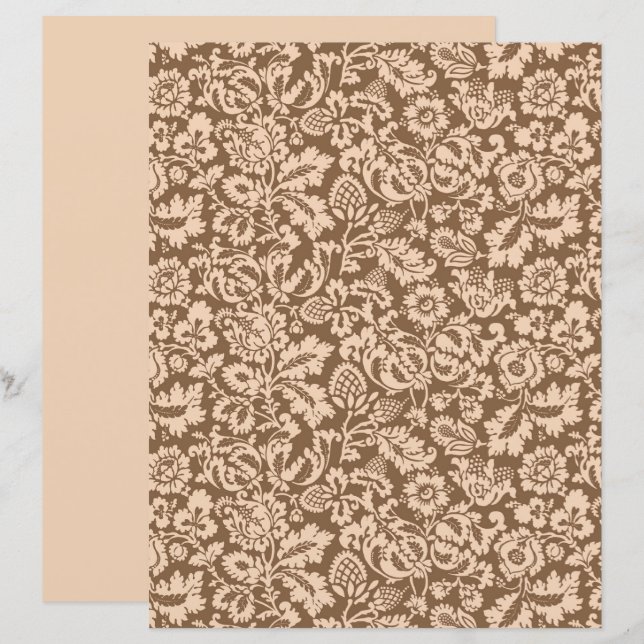 Lámina William Morris Floral Damask, Beige y Taupe Tan (Anverso / Reverso)