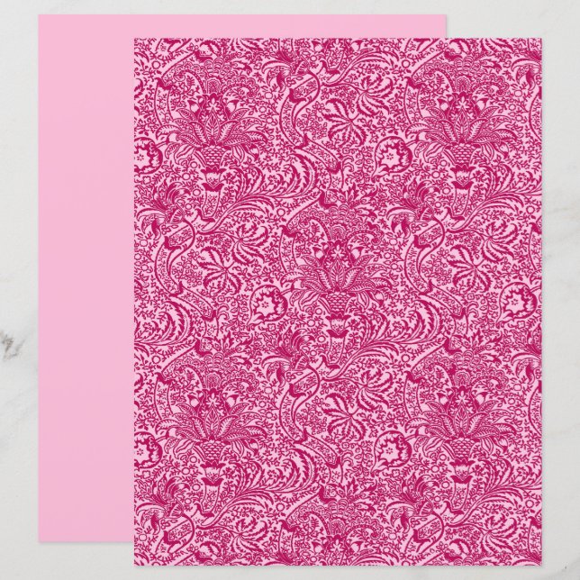 Lámina William Morris Indian, Fuchsia y Pastel Rosa (Anverso / Reverso)