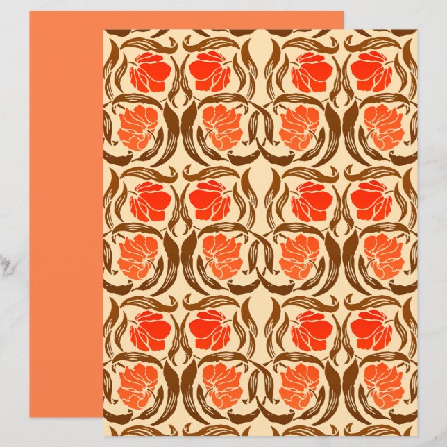 Lámina William Morris Pimpernel, Mandarin Naranja y Brown (Anverso / Reverso)
