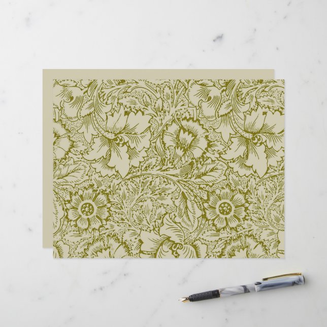 Lámina William Morris Poppy Classic Floral Green (Anverso/Reverso In Situ)