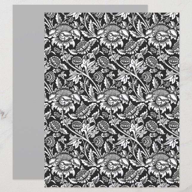 Lámina William Morris Sunflower, negro, blanco y gris (Anverso / Reverso)