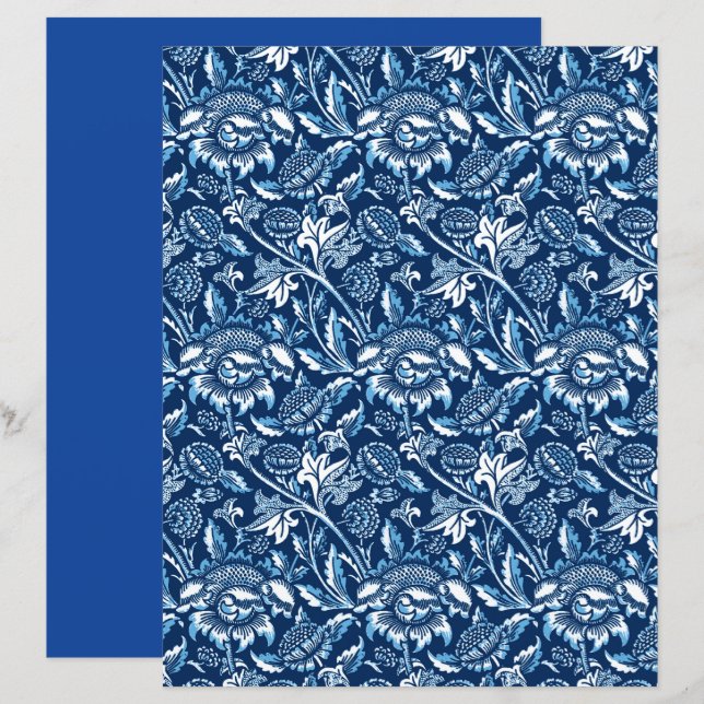 Lámina William Morris Sunflowers, azul oscuro y blanco (Anverso / Reverso)