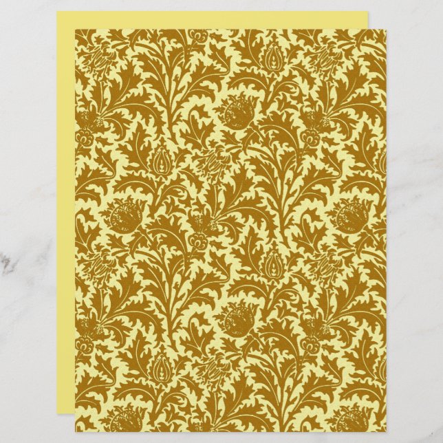Lámina William Morris Thistle Damask, Mustard Gold (Anverso / Reverso)