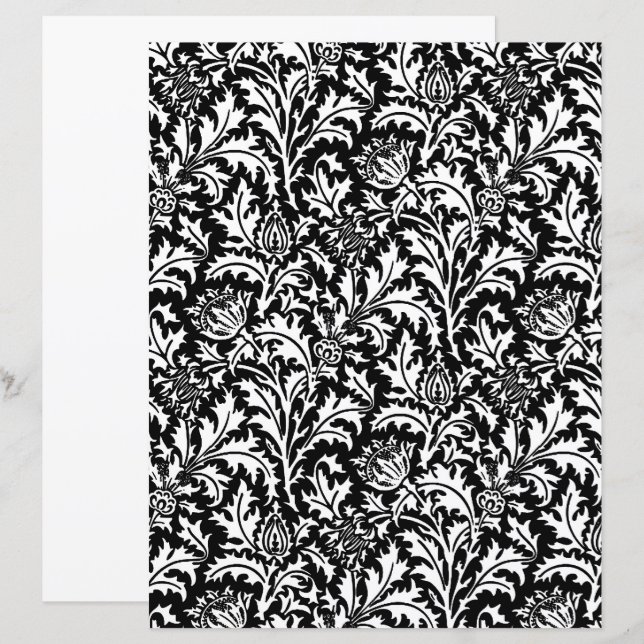 Lámina William Morris Thistle Damask, negro y blanco (Anverso / Reverso)