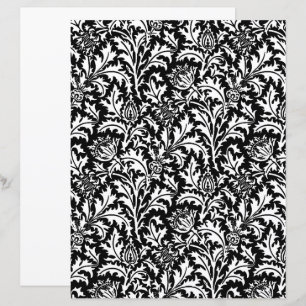 Lámina William Morris Thistle Damask, negro y blanco