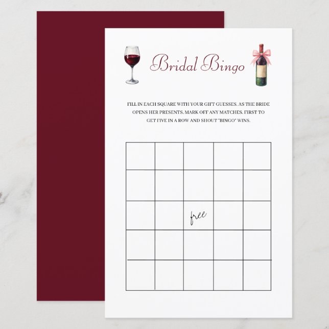 Lámina Wine Bridal Bingo Bachelorette Game Stationery (Anverso / Reverso)