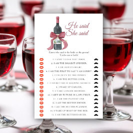 Lámina Wine Bridal shower He said she said game