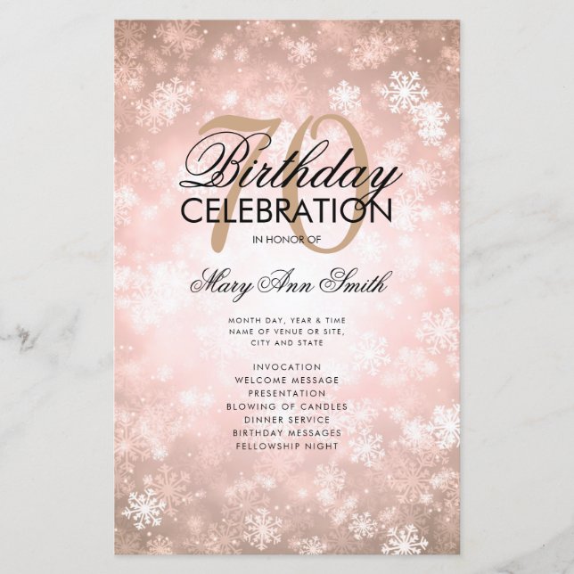 Lámina Winter 70th Birthday Program Rosa Gold Wonderland (Anverso)