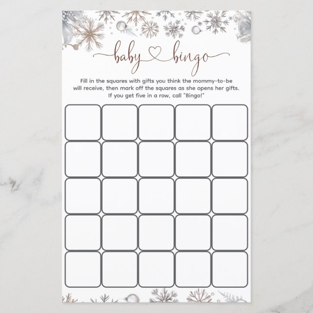 Lámina Winter Baby Shower Bingo Game (Anverso)