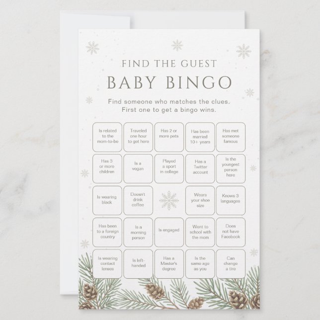 Lámina Winter Baby Shower Bingo Game Find the Guest Game (Anverso)