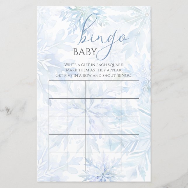 Lámina Winter Baby Shower Boy Blue Snowflake Bingo Game (Anverso)