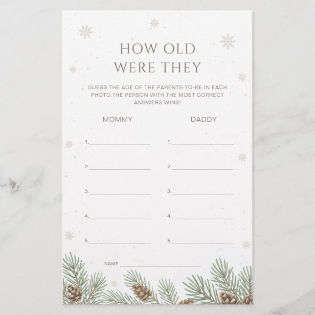 Lámina Winter Baby Shower Cuán Viejos Eran Los Juegos (Anverso)