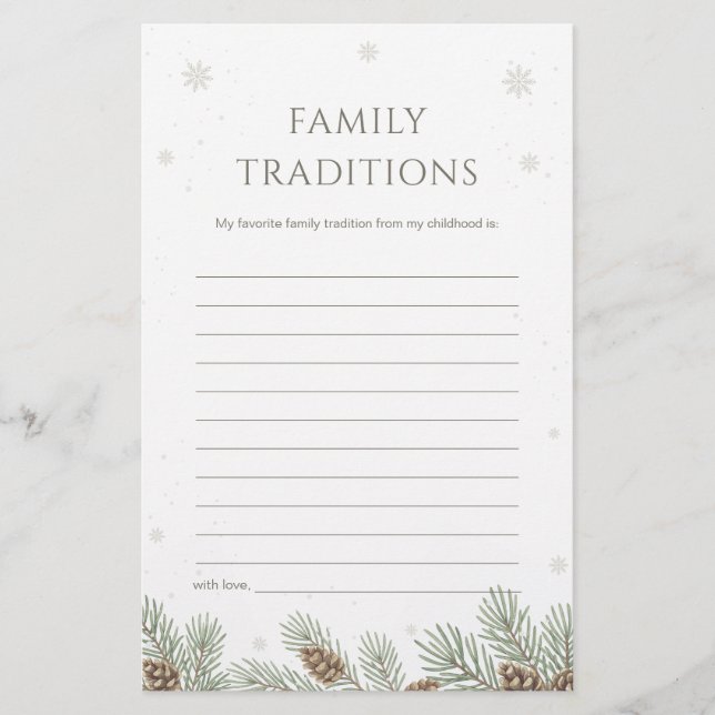 Lámina Winter Baby Shower Family Traditions Game (Anverso)