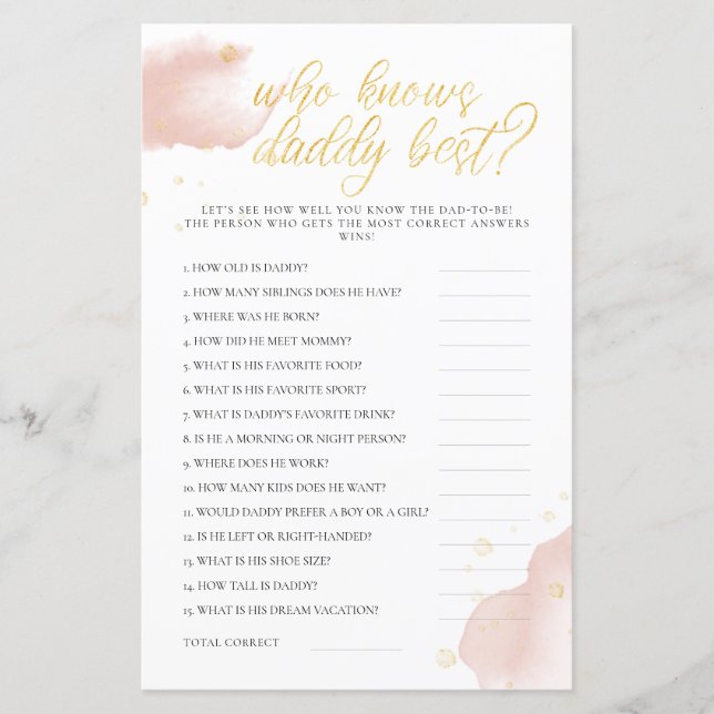 Lámina Winter Baby Shower Game Who Know Daddy Mejor (Anverso)