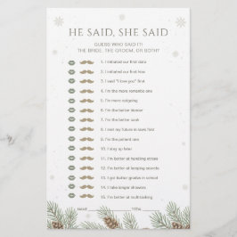 Lámina Winter Baby Shower He Said She Said Game