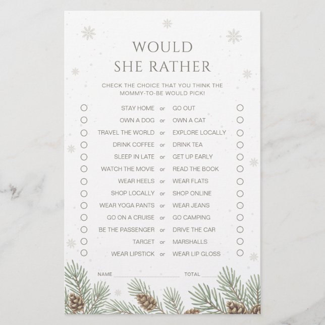 Lámina Winter Baby Shower Prefiere Jugar (Anverso)