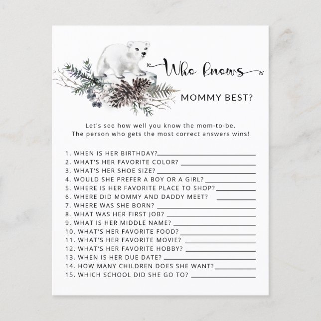 Lámina Winter baby Shower Quién conoce el mejor juego de  (Anverso)