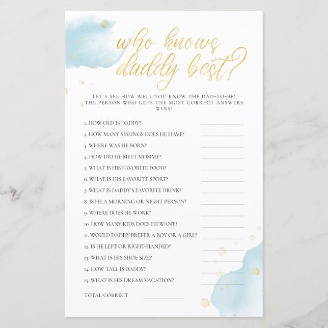 Lámina Winter Blue Baby Shower Game Quien mejor conoce a  (Anverso)