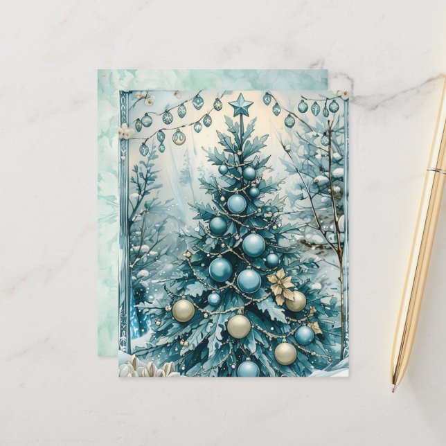 Lámina Winter Blue Christmas Tree Scrapbook Paper (Anverso/Reverso In Situ)