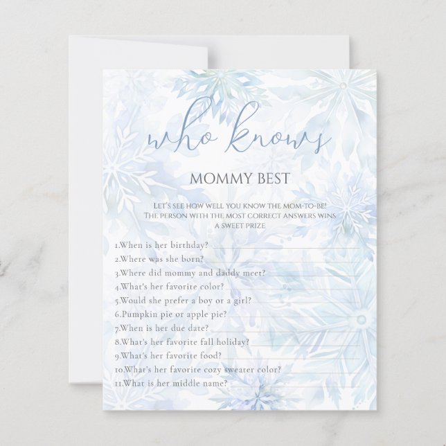 Lámina Winter Blue Snowflake Who Knows Mommy Game (Anverso)