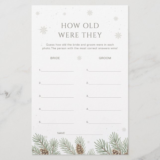 Lámina Winter Bridal Shower Guess the Age Game (Anverso)