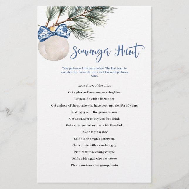 Lámina Winter Chinoiserie Bow Scavenger Hunt Games Card (Anverso)