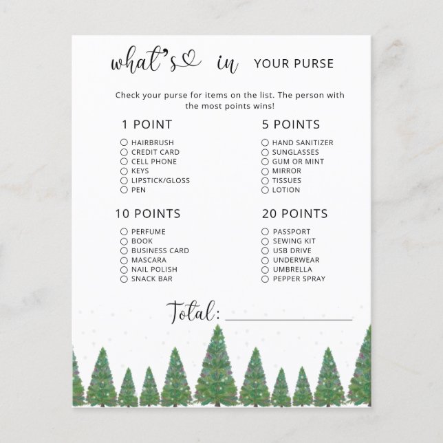 Lámina Winter evergreen qué hay en tu bolso, bebé ducha (Anverso)