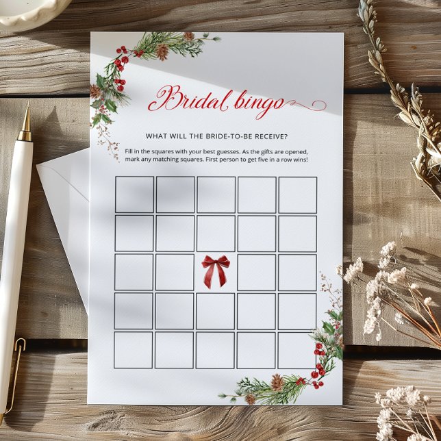 Lámina Winter Greenery Red Bow Bridal Bingo game (Subido por el creador)