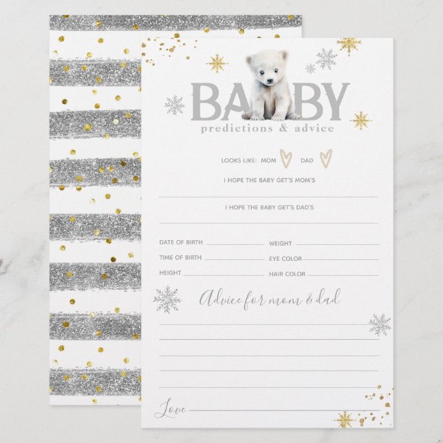Lámina Winter Modern Bearly Wait Neutral Baby Shower Game (Anverso / Reverso)